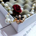 Fashion Luxury Golden Pendant Red Flower Double Chain Pearl 5 Necklace