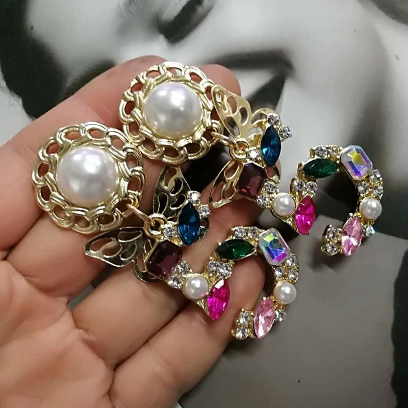 Fashion 5 Digital Baroque Pearl Butterfly Drop Dangle Crystal Earrings/Serials