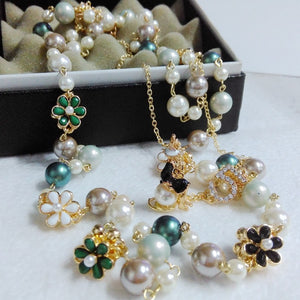 Fashion Korean Bohemia Double Multi-Layer Flower Pearl Necklace