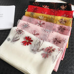 2021 Luxury Solid Embroidery Floral Pashmina Shawl Silk Scarf