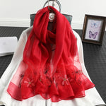 2021 Luxury Solid Embroidery Floral Pashmina Shawl Silk Scarf