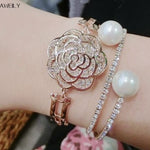 Fashion Luxury Camellia Rose Gold Charm Bracelet
