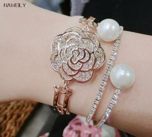 Fashion Luxury Camellia Rose Gold Charm Bracelet