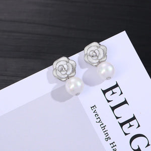 Trendy Flower Design Pearl Studded Earrings